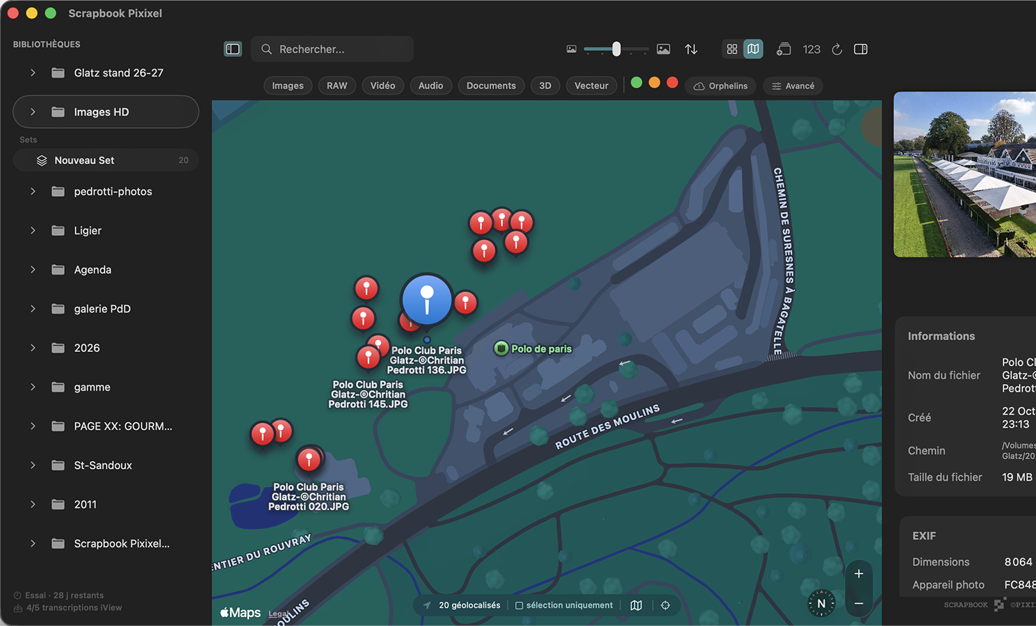 Vue carte GPS de vos photos géolocalisées