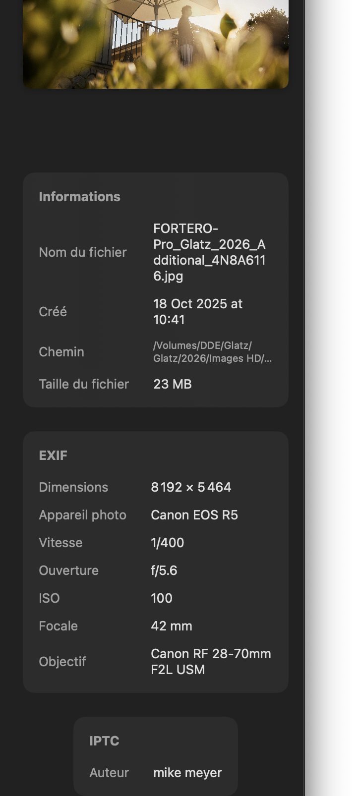 Inspecteur EXIF, IPTC